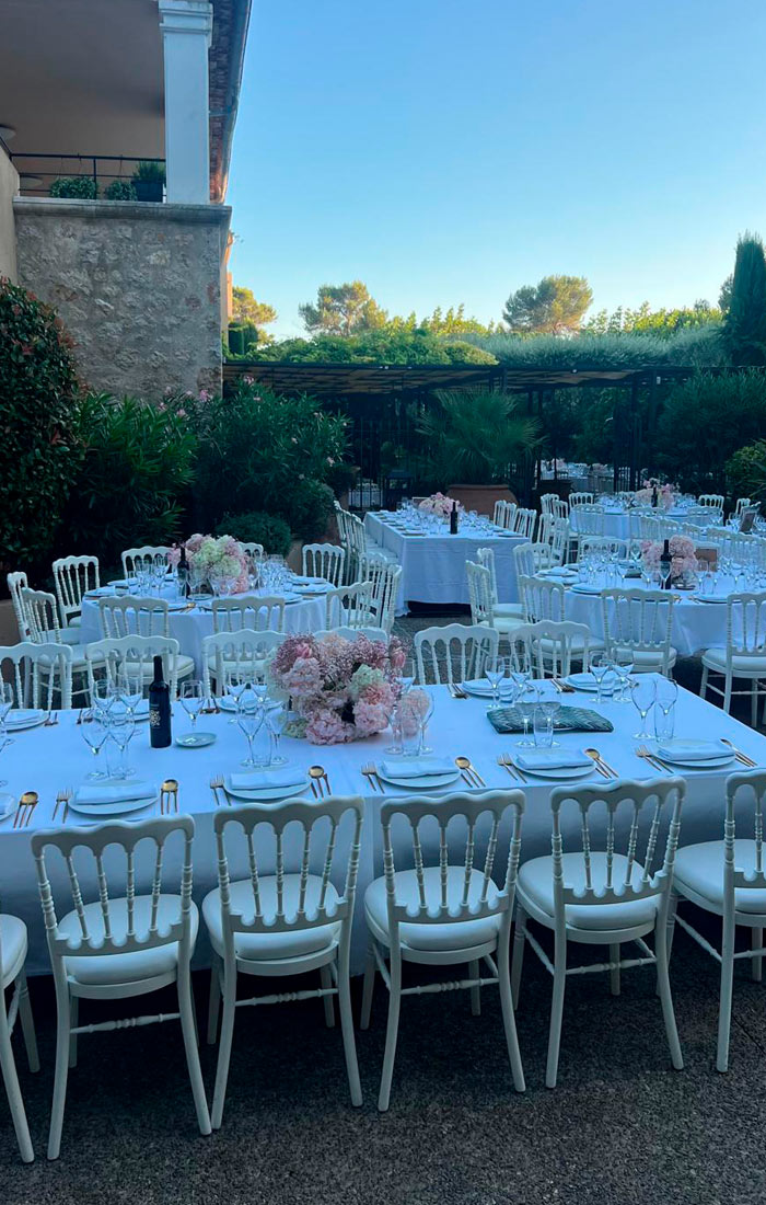 Tables de mariage aux Mas du Grand Vallon à Mougins